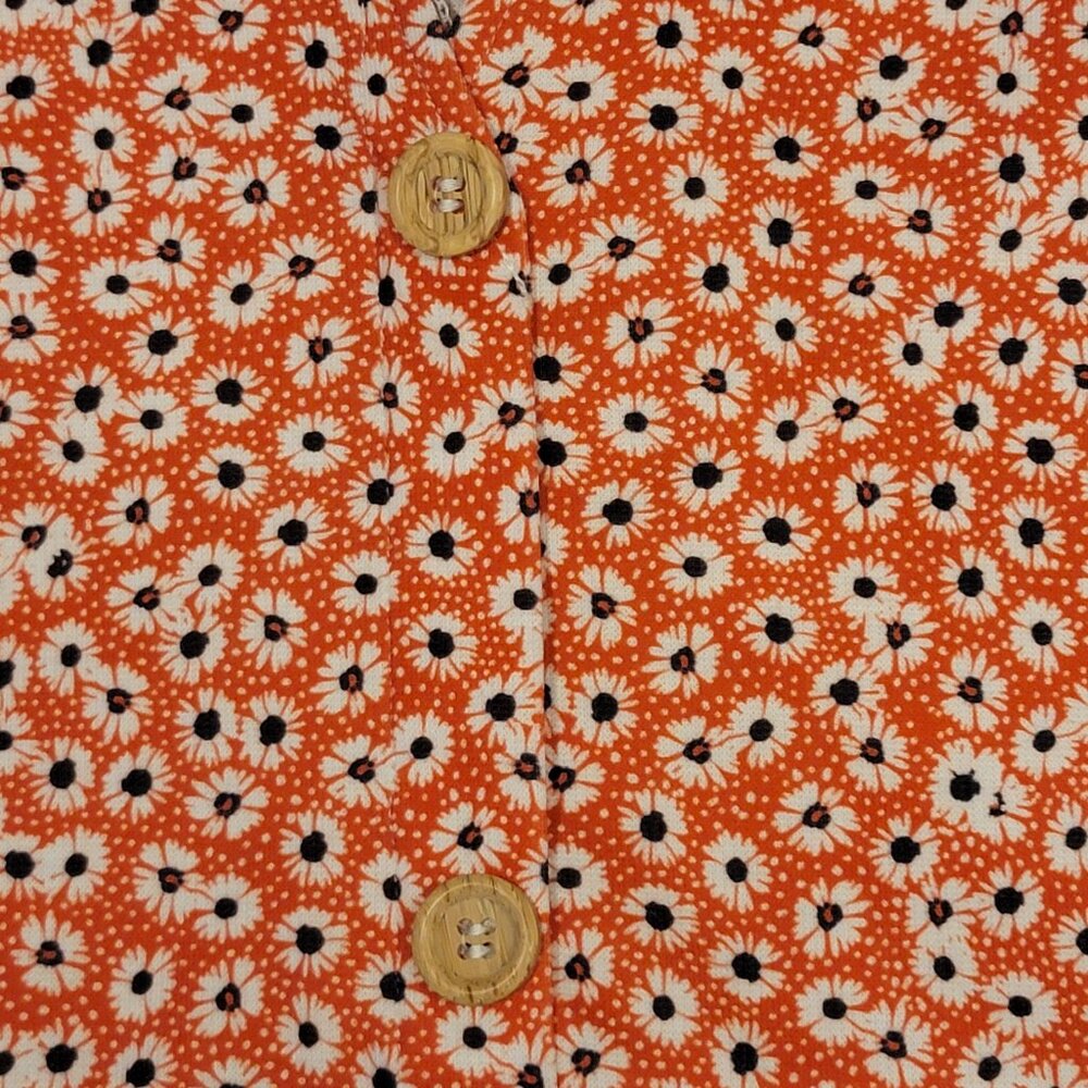 NWOT Zara Red Orange Daisy Print V-Neck Button Front Stretch Dress - M - Picture 3 of 8